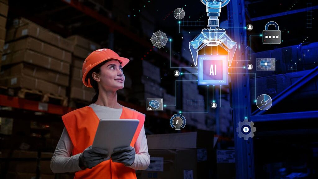inteligência artificial com mulher visualizando uma planilha